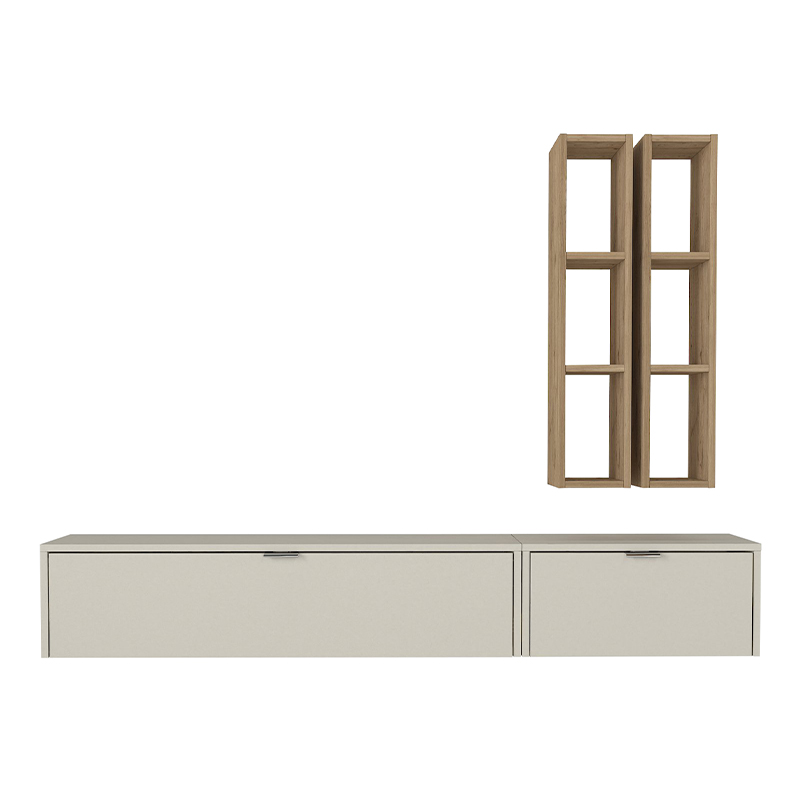 Σύνθεση Τηλεόρασης Επιτοίχια Edgar Χρώμα Sandstone - Sepet Oak 198,4X29,6X148,5Εκ.
