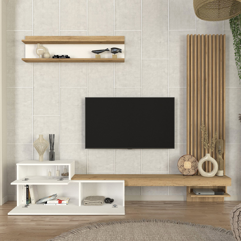 Σύνθεση Τηλεόρασης Dumont Megapap Χρώμα Λευκό - Sepet Oak 240X36,8X200Εκ. Σύνθεση Τηλεόρασης Dumont Megapap Χρώμα Λευκό - Sepet Oak 240X36,8X200Εκ.