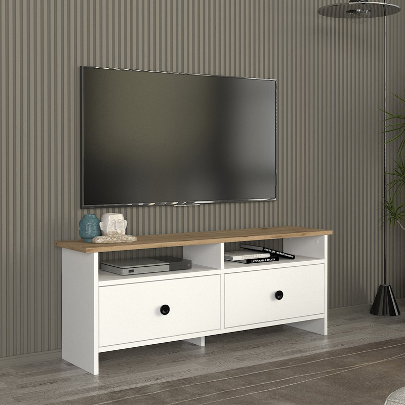 Έπιπλο Τηλεόρασης Gradias Megapap Χρώμα Λευκό - Sapphire Oak 120X29,6X46,8Εκ.