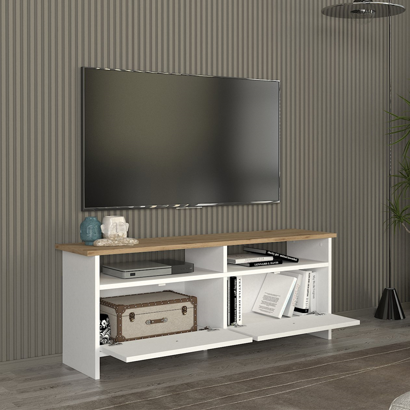 Έπιπλο Τηλεόρασης Gradias Megapap Χρώμα Λευκό - Sapphire Oak 120X29,6X46,8Εκ.