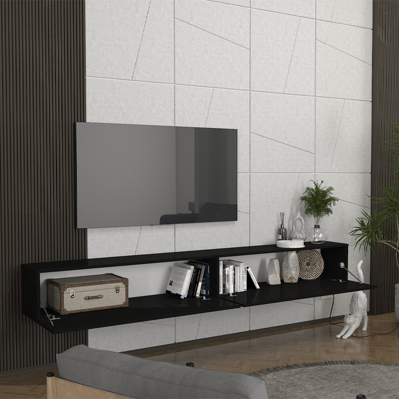 Έπιπλο Τηλεόρασης Επιτοίχιο Espanse Megapap Χρώμα Μαύρο 241,8X31,7X30Εκ.