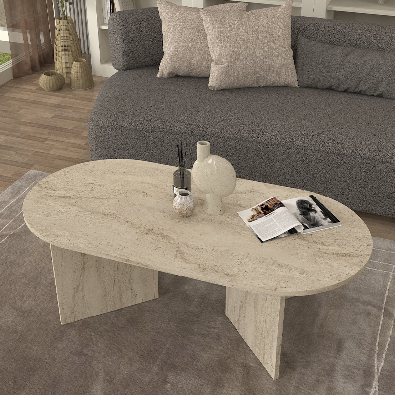 Τραπεζάκι Σαλονιού Cortado Megapap Χρώμα Travertine 120X60X39,6Εκ.