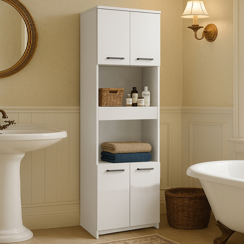 Ντουλάπι Κουζίνας - Μπάνιου Alvento Megapap Χρώμα Λευκό 60X42X180Εκ.