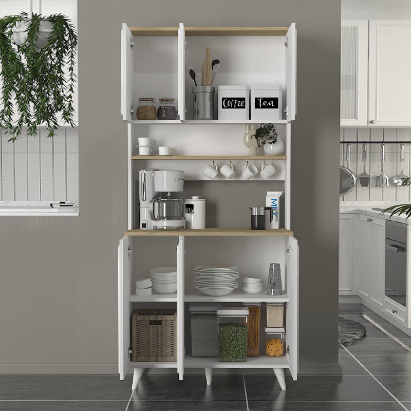 Έπιπλο Κουζίνας Potter 3 Megapap Χρώμα Λευκό - Rota Oak 90X40X196,1Εκ.