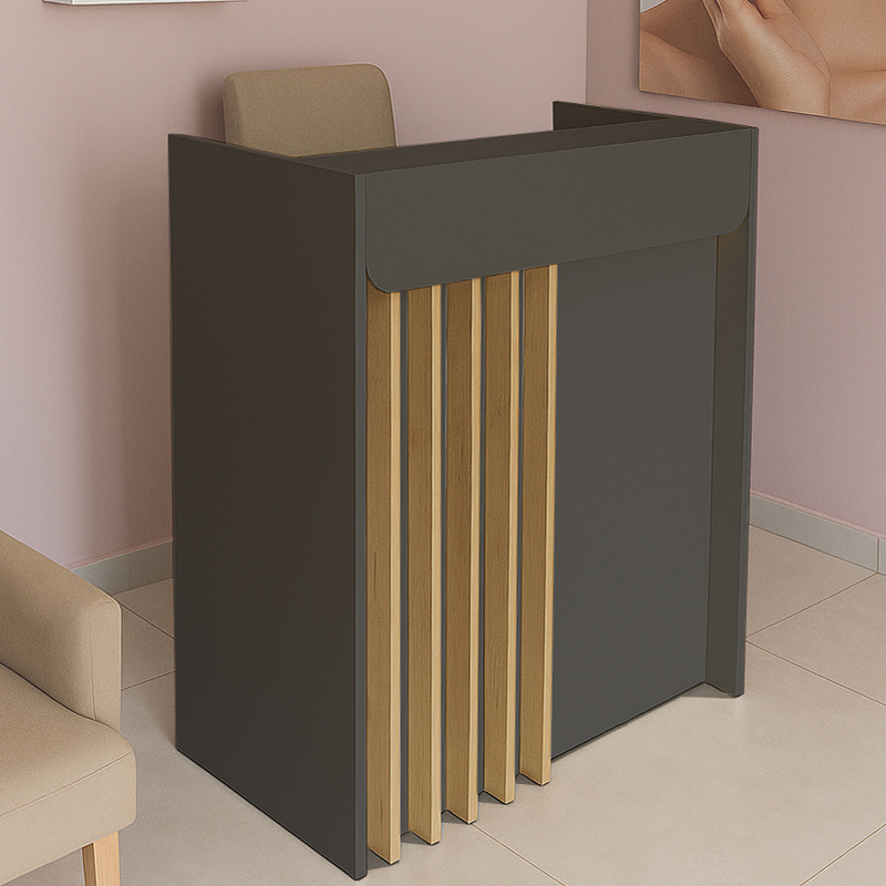 Γραφείο Υποδοχής - Reception Karibu Megapap Με Led Χρώμα Ανθρακί - Sepet Oak 90X40X100Εκ.