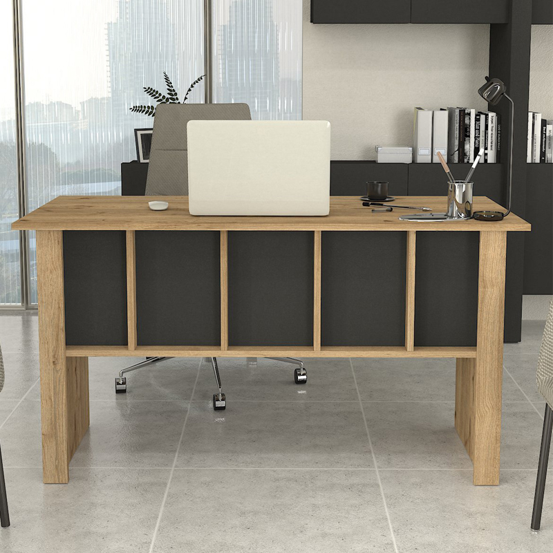 Γραφείο Εργασίας Nika Megapap Χρώμα Sepet Oak - Ανθρακί 140X60X75Εκ.