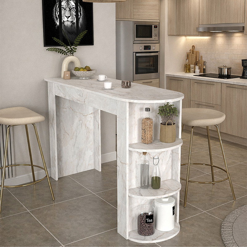 Τραπέζι Μπαρ Vigne Megapap Χρώμα Λευκό Εφέ Μαρμάρου 150X51,6X101,8Εκ.