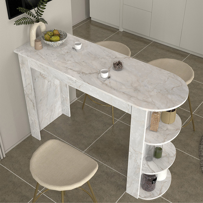 Τραπέζι Μπαρ Vigne Megapap Χρώμα Λευκό Εφέ Μαρμάρου 150X51,6X101,8Εκ.