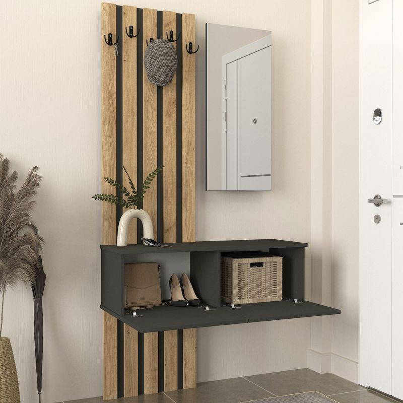 Έπιπλο Εισόδου Kanso Megapap Χρώμα Ανθρακί - Sepet Oak 100X35X196,7Εκ.