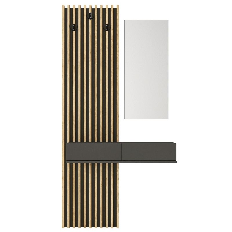 Έπιπλο Εισόδου Elois Megapap Χρώμα Ανθρακί - Sepet Oak 96,6X26,8X195,5Εκ.