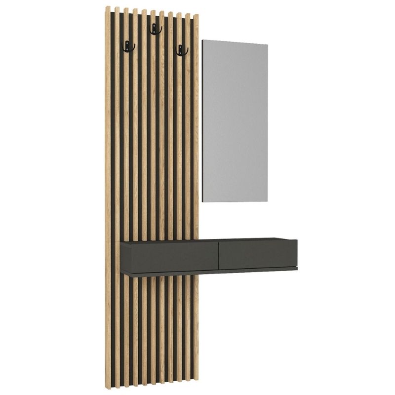 Έπιπλο Εισόδου Elois Megapap Χρώμα Ανθρακί - Sepet Oak 96,6X26,8X195,5Εκ.