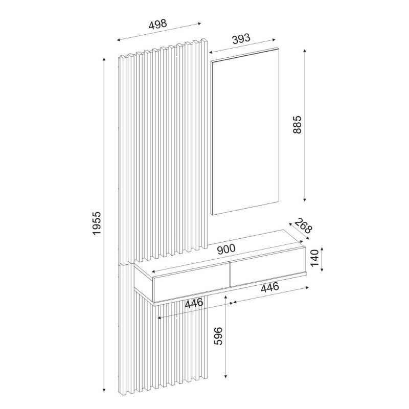 Έπιπλο Εισόδου Elois Megapap Χρώμα Ανθρακί - Sepet Oak 96,6X26,8X195,5Εκ.