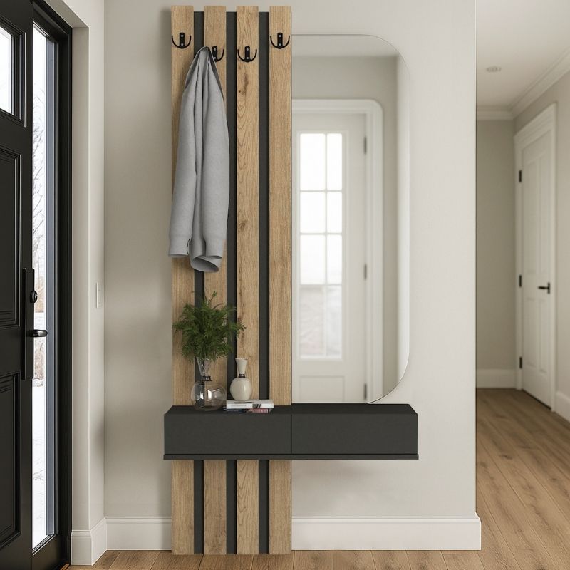 Έπιπλο Εισόδου Reyas Megapap Χρώμα Ανθρακί - Sepet Oak 90X27X205,6Εκ.