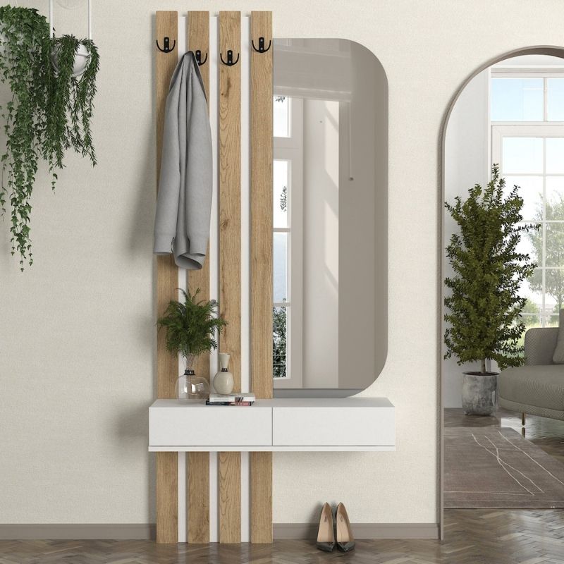 Έπιπλο Εισόδου Reyas Megapap Χρώμα Λέυκό - Sepet Oak 90X27X205,6Εκ.