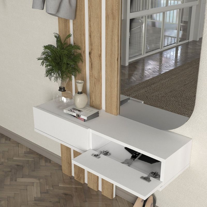 Έπιπλο Εισόδου Reyas Megapap Χρώμα Λέυκό - Sepet Oak 90X27X205,6Εκ.