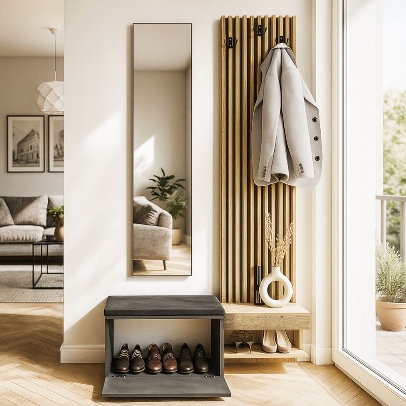 Έπιπλο Εισόδου Dumont Megapap Χρώμα Ανθρακί - Sepet Oak 104,8X35X198Εκ.