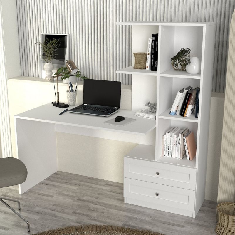 Γραφείο Εργασίας Mantra Megapap Χρώμα Λευκό 150X60X152Εκ.