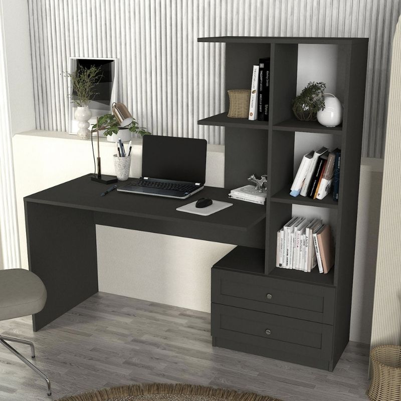 Γραφείο Εργασίας Mantra Megapap Χρώμα Ανθρακί 150X60X152Εκ.