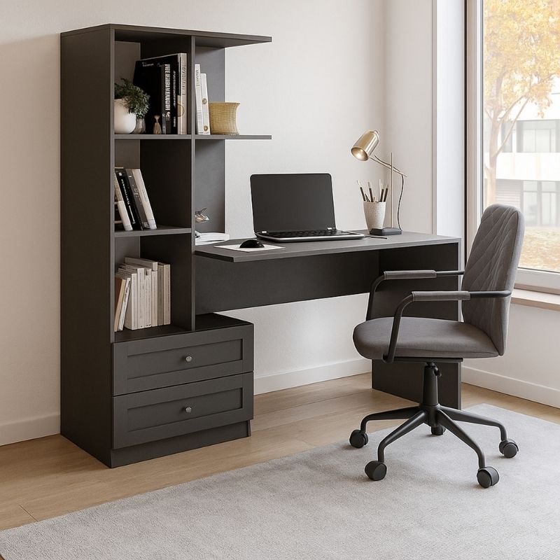 Γραφείο Εργασίας Mantra Megapap Χρώμα Ανθρακί 150X60X152Εκ.