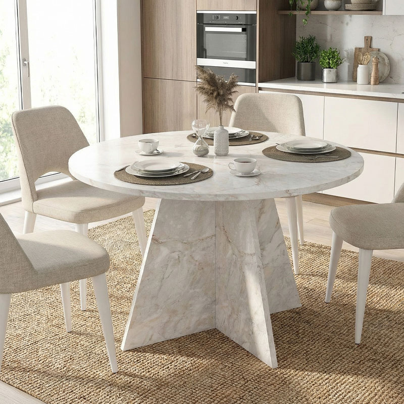 Τραπέζι Tailor Megapap Χρώμα Λευκό Εφέ Μαρμάρου Ø120X75,7Εκ.