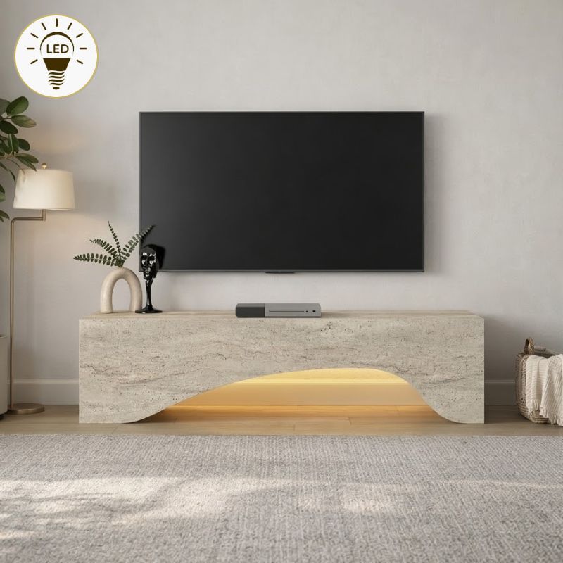 Έπιπλο Τηλεόρασης Mara Megapap Με Led Χρώμα Travertine 150X31,4X40Εκ.