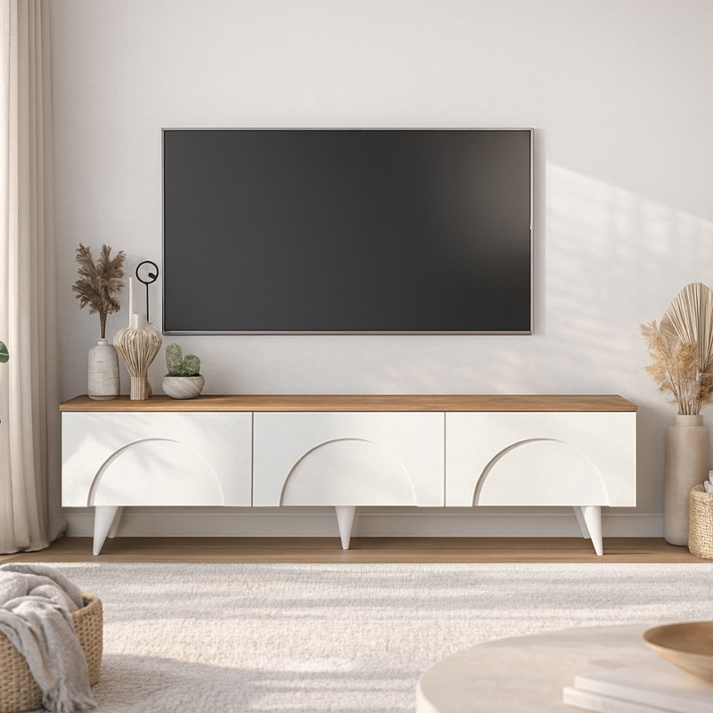 Έπιπλο Τηλεόρασης Bono Megapap Χρώμα Λευκό - Sepet Oak 150X32,3X42,1Εκ.