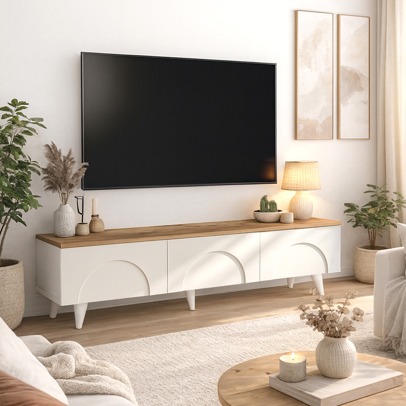 Έπιπλο Τηλεόρασης Bono Megapap Χρώμα Λευκό - Sepet Oak 150X32,3X42,1Εκ.