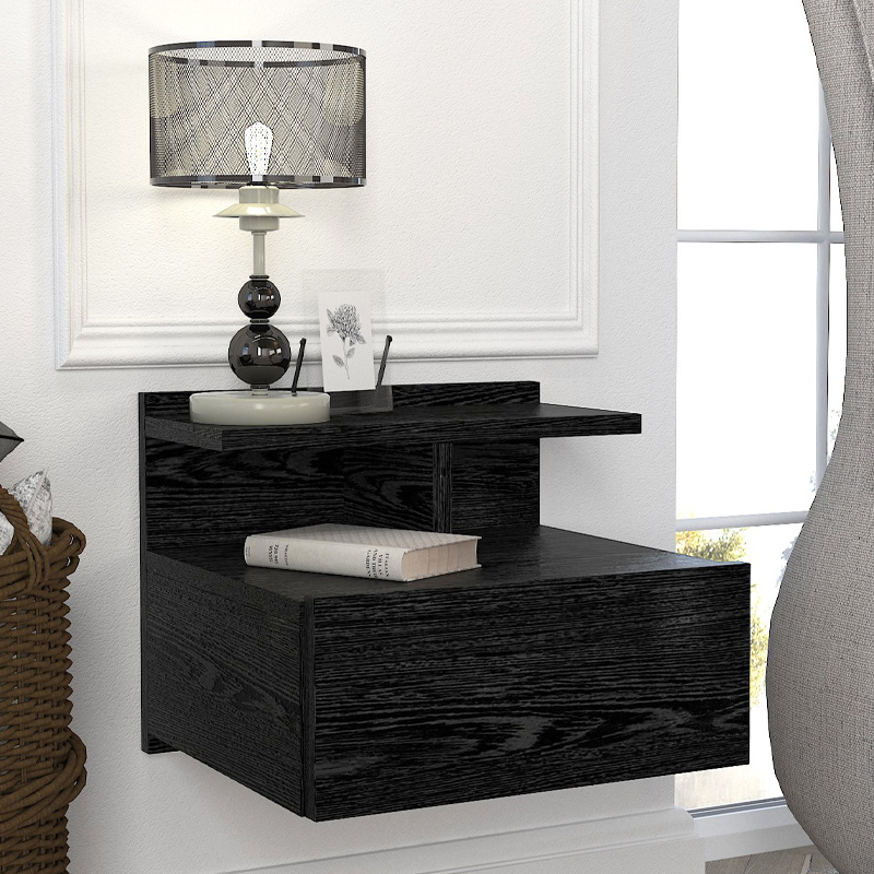 Κομοδίνο Επιτοίχιο Mislina Megapap Χρώμα Sencron Black 40X33,2X32Εκ.