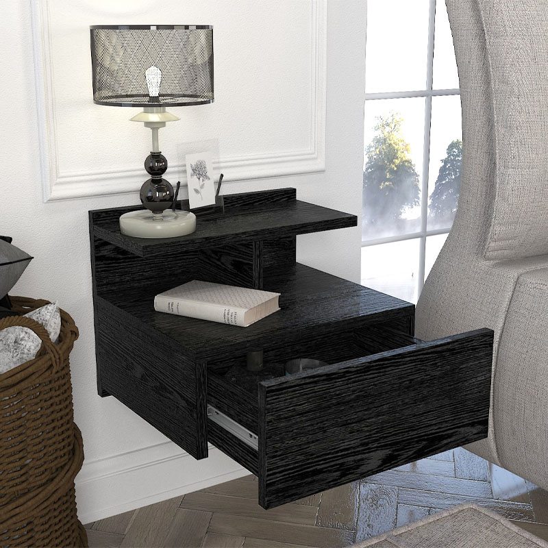 Κομοδίνο Επιτοίχιο Mislina Megapap Χρώμα Sencron Black 40X33,2X32Εκ.