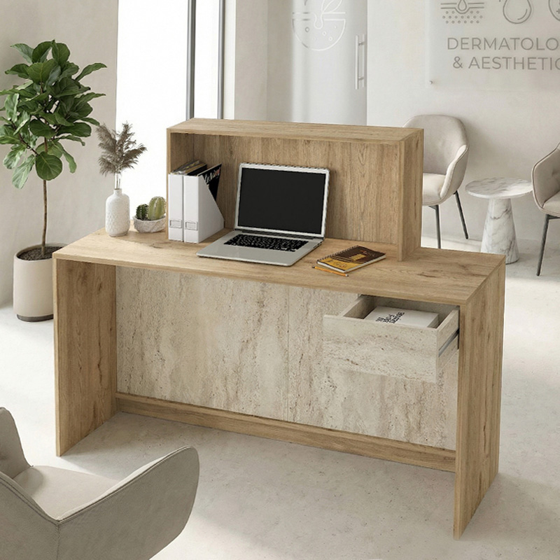 Γραφείο Υποδοχής - Reception Davis Megapap Με Led Χρώμα Sepet Oak - Travertine 150X41,8X115Εκ.