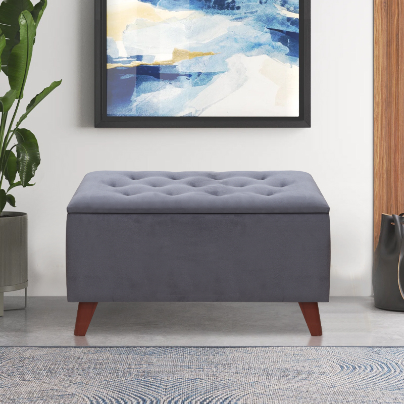 Σκαμπώ - Ταμπουρέ Lotus Megapap Βελούδινο Χρώμα Ανθρακί 90X40X50Εκ.