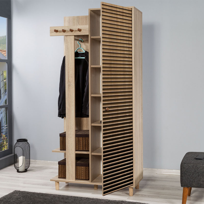 Έπιπλο Εισόδου Soho Megapap Από Μελαμίνη Χρώμα Sonoma 90X36X194Εκ.