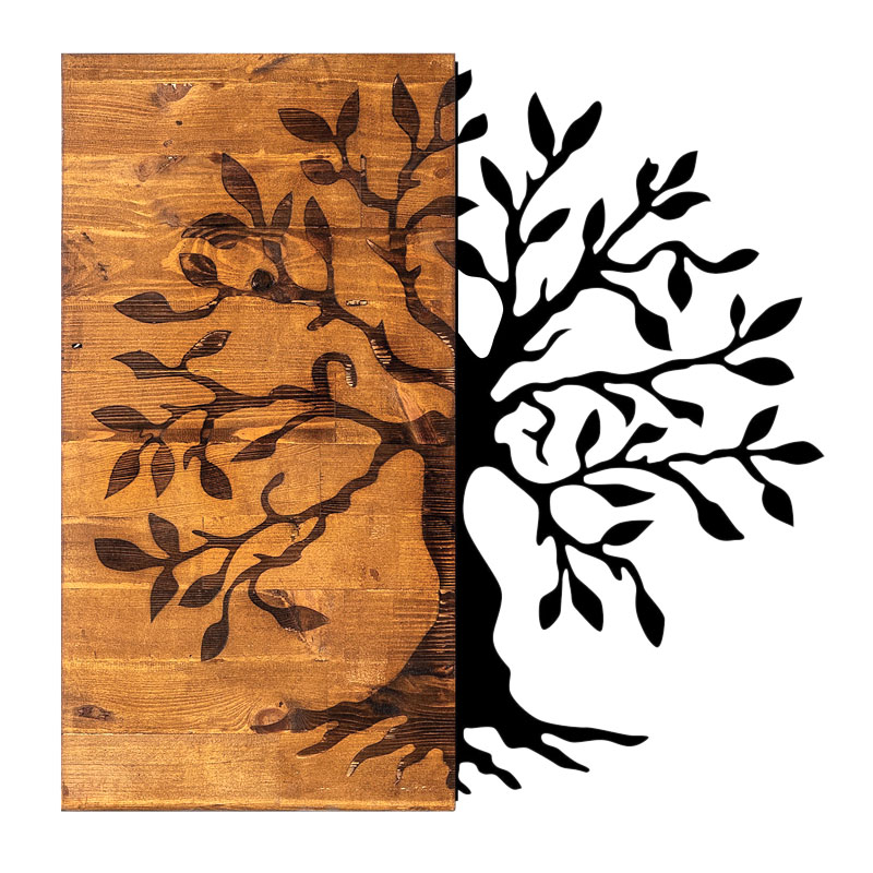 Διακοσμητικό Τοίχου Agac Tree Megapap Ξύλινο - Μεταλλικό Χρώμα Καρυδί - Μαύρο 58X3X58Εκ.