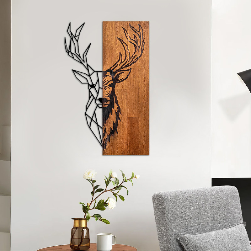 Διακοσμητικό Τοίχου Deer Megapap Ξύλινο - Μεταλλικό Χρώμα Καρυδί - Μαύρο 36X3X58Εκ.