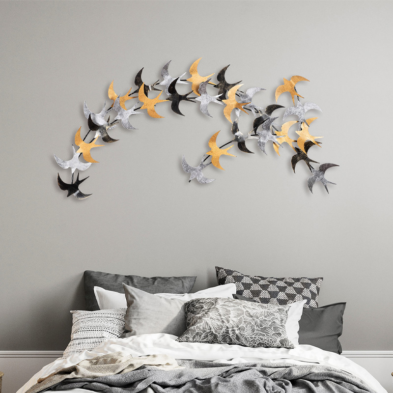 Διακοσμητικό Τοίχου Birds Megapap Μεταλλικό Χρώμα Μαύρο - Bronze - Ασημί 137X62Εκ.