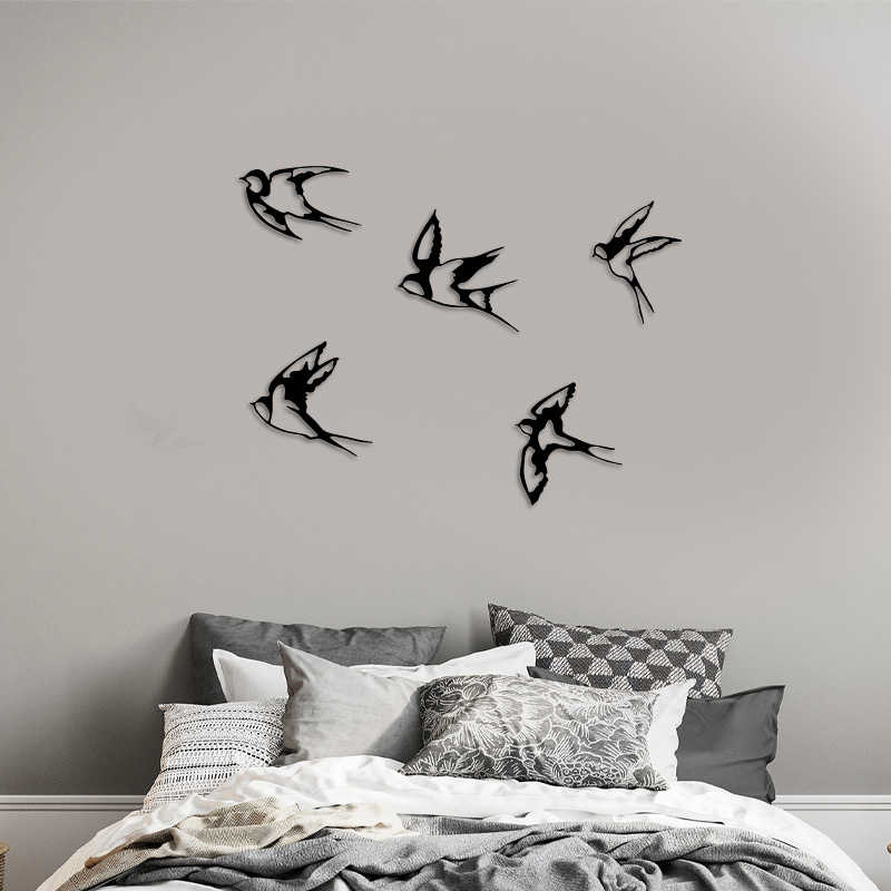 Διακοσμητικό Τοίχου Swallows Megapap 5 Τμχ Μεταλλικό Χρώμα Μαύρο 19X19Εκ.