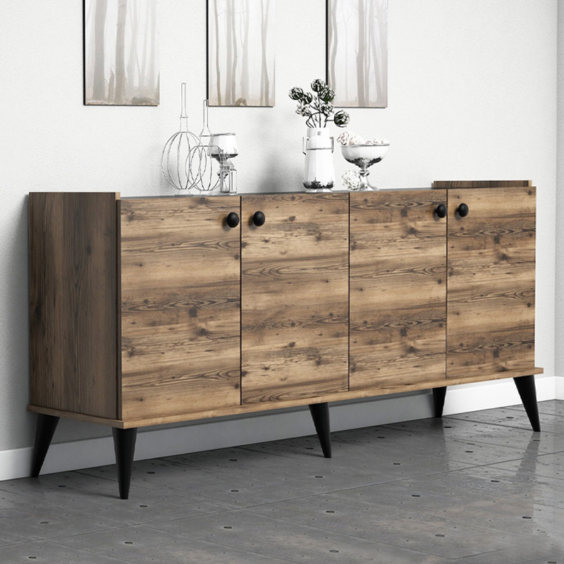 Μπουφές Lidya Megapap Χρώμα Καρυδί - Μαύρο Εφέ Μαρμάρου 182X41X82,5Εκ.