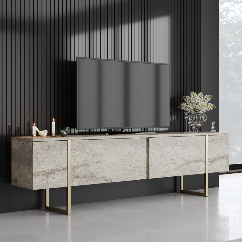 Έπιπλο Τηλεόρασης Luxe Megapap Χρώμα Travertine - Χρυσό 180X30X50Εκ.