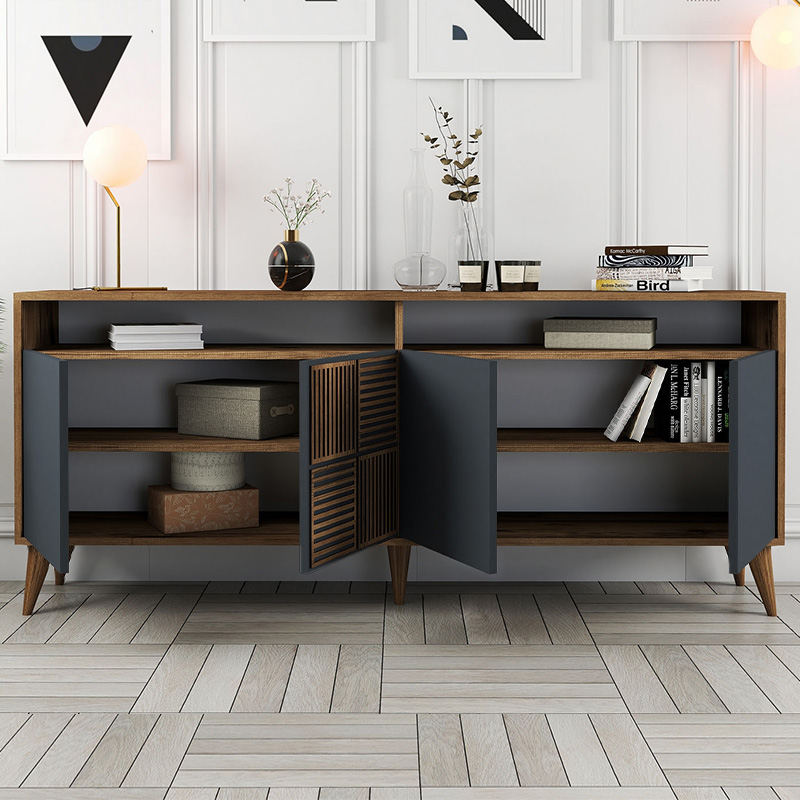 Μπουφές Milan Megapap Χρώμα Καρυδί - Ανθρακί 180X35X78,6Εκ.