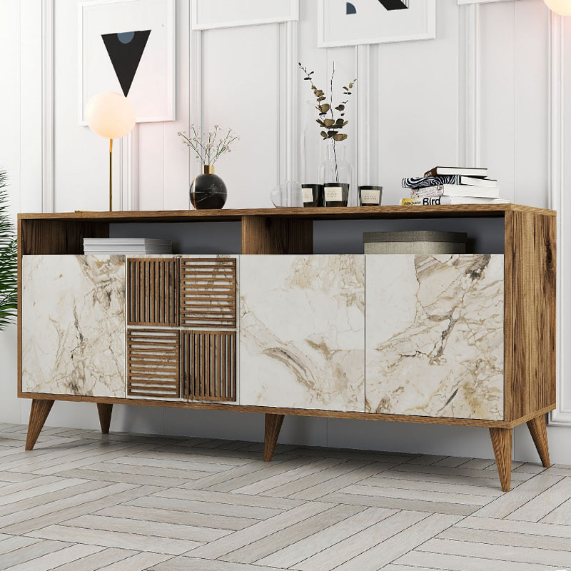 Μπουφές Milan Megapap Χρώμα Καρυδί - Λευκό Εφέ Μαρμάρου 180X35X78,6Εκ.