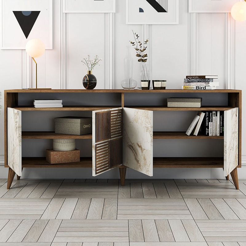 Μπουφές Milan Megapap Χρώμα Καρυδί - Λευκό Εφέ Μαρμάρου 180X35X78,6Εκ.