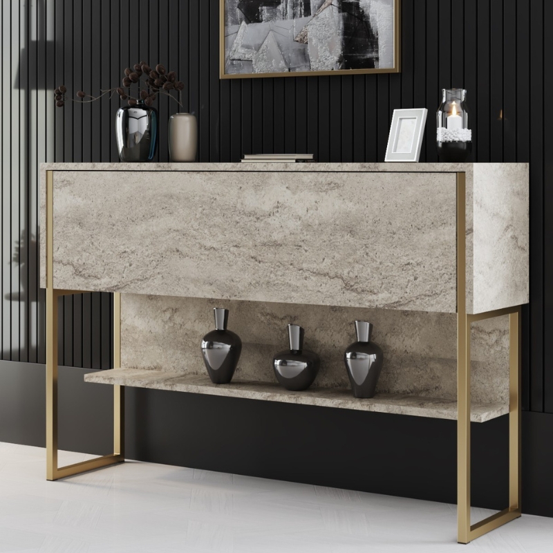 Μπουφές Luxe Megapap Χρώμα Travertine - Χρυσό 120X30X80Εκ.