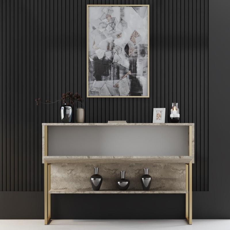 Μπουφές Luxe Megapap Χρώμα Travertine - Χρυσό 120X30X80Εκ.