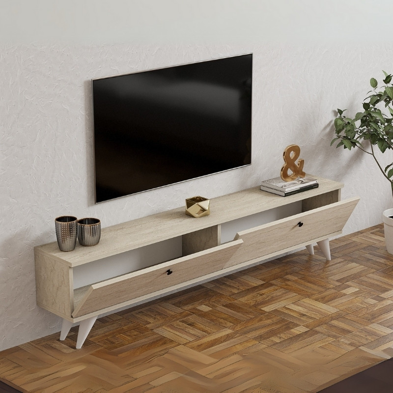 Έπιπλο Τηλεόρασης Paris Megapap Χρώμα Travertine 160X25X35Εκ.