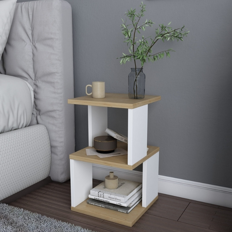 Κομοδίνο Carter Megapap Χρώμα Φυσικό Οξιάς - Λευκό 29,6X29,6X49,4Εκ.