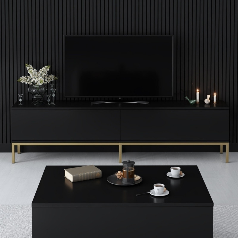 Έπιπλο Τηλεόρασης Lord Megapap Χρώμα Μαύρο - Χρυσό 180X30X47Εκ.