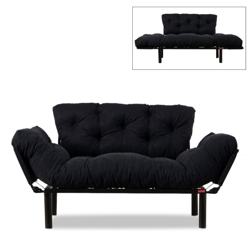 Καναπές - Κρεβάτι Nitta Megapap Διθέσιος Υφασμάτινος Χρώμα Μαύρο 155X70X85Εκ.