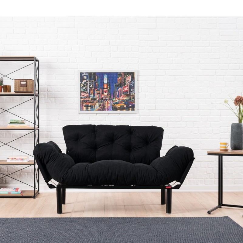 Καναπές - Κρεβάτι Nitta Megapap Διθέσιος Υφασμάτινος Χρώμα Μαύρο 155X70X85Εκ.