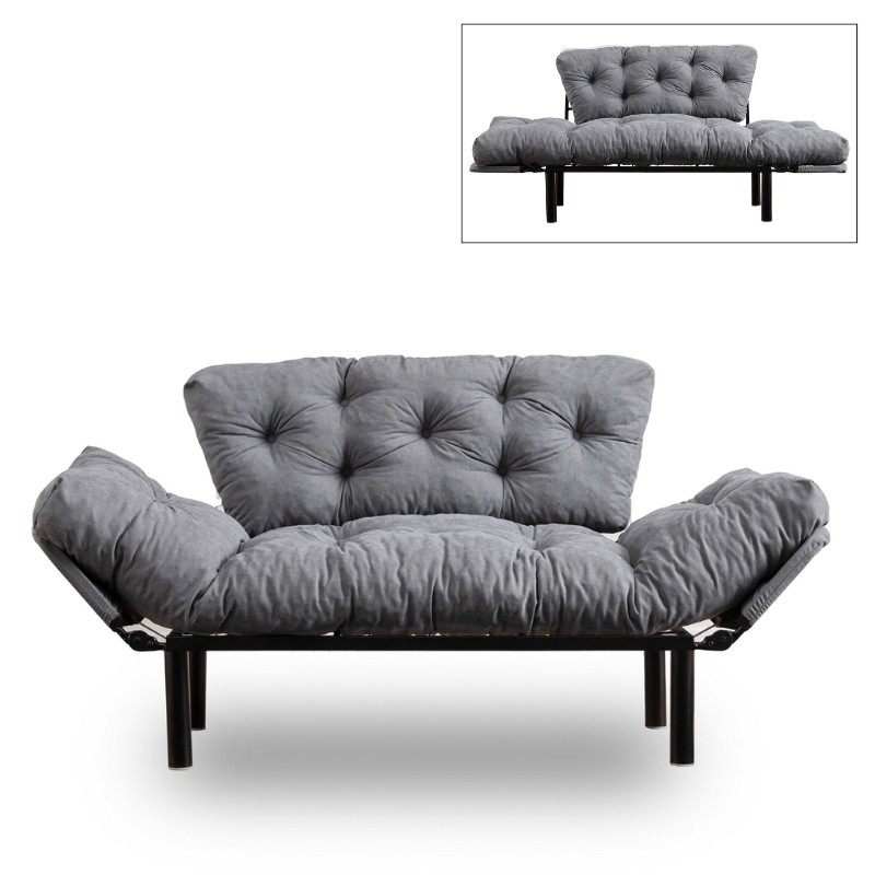 Καναπές - Κρεβάτι Nitta Megapap Διθέσιος Υφασμάτινος Χρώμα Γκρι 155X70X85Εκ.