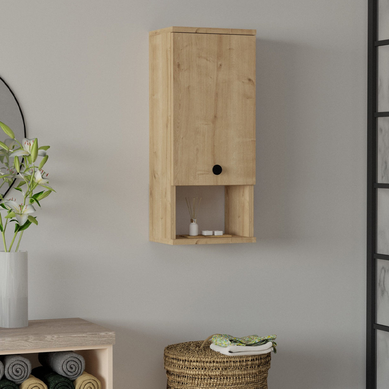 Ντουλάπι Μπάνιου Επιτοίχιο Mis Megapap Χρώμα Sapphire Oak 30X21,8X71Εκ.